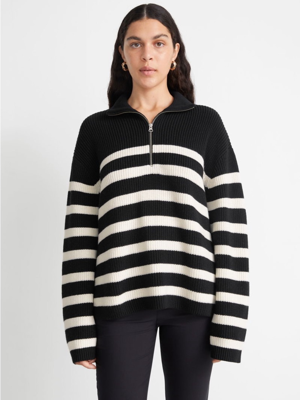 & OTHER STORIES Striped Half-Zip Sweater. Size S.